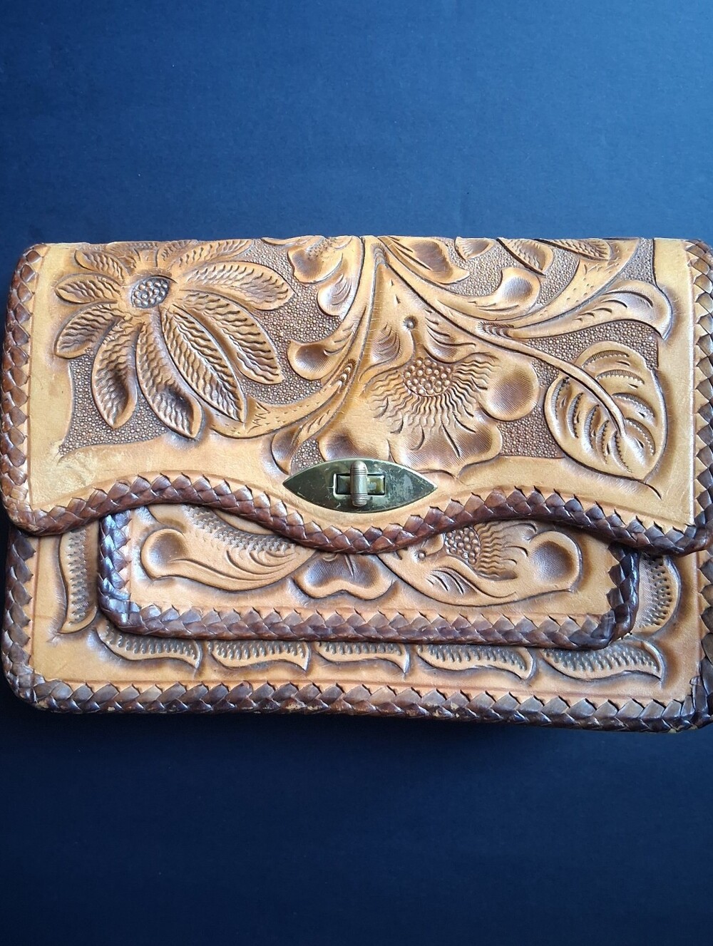 Vintage Handtooled Leather Clutch - Missing Shoulder Strap Made In Mexico Boho